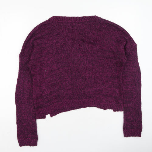 New Look Womens Purple Round Neck  Acrylic Pullover Jumper Size 10