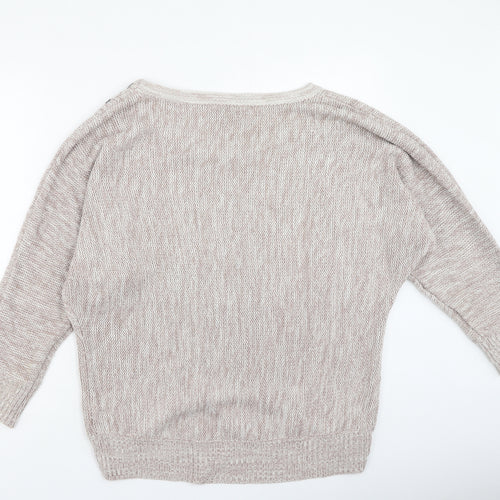Peacocks Womens Beige Round Neck  Acrylic Pullover Jumper Size L