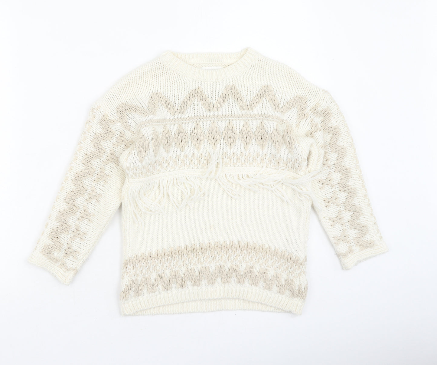 Zara Girls Beige Round Neck  Acrylic Pullover Jumper Size 7 Years