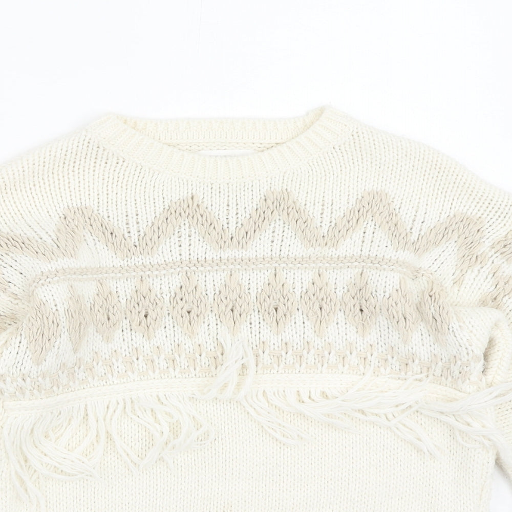 Zara Girls Beige Round Neck  Acrylic Pullover Jumper Size 7 Years