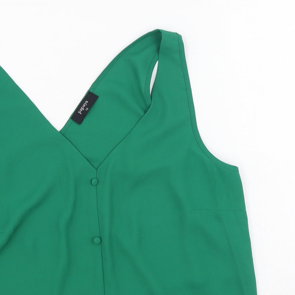 Papaya Womens Green  Polyester Camisole Tank Size 12 Round Neck