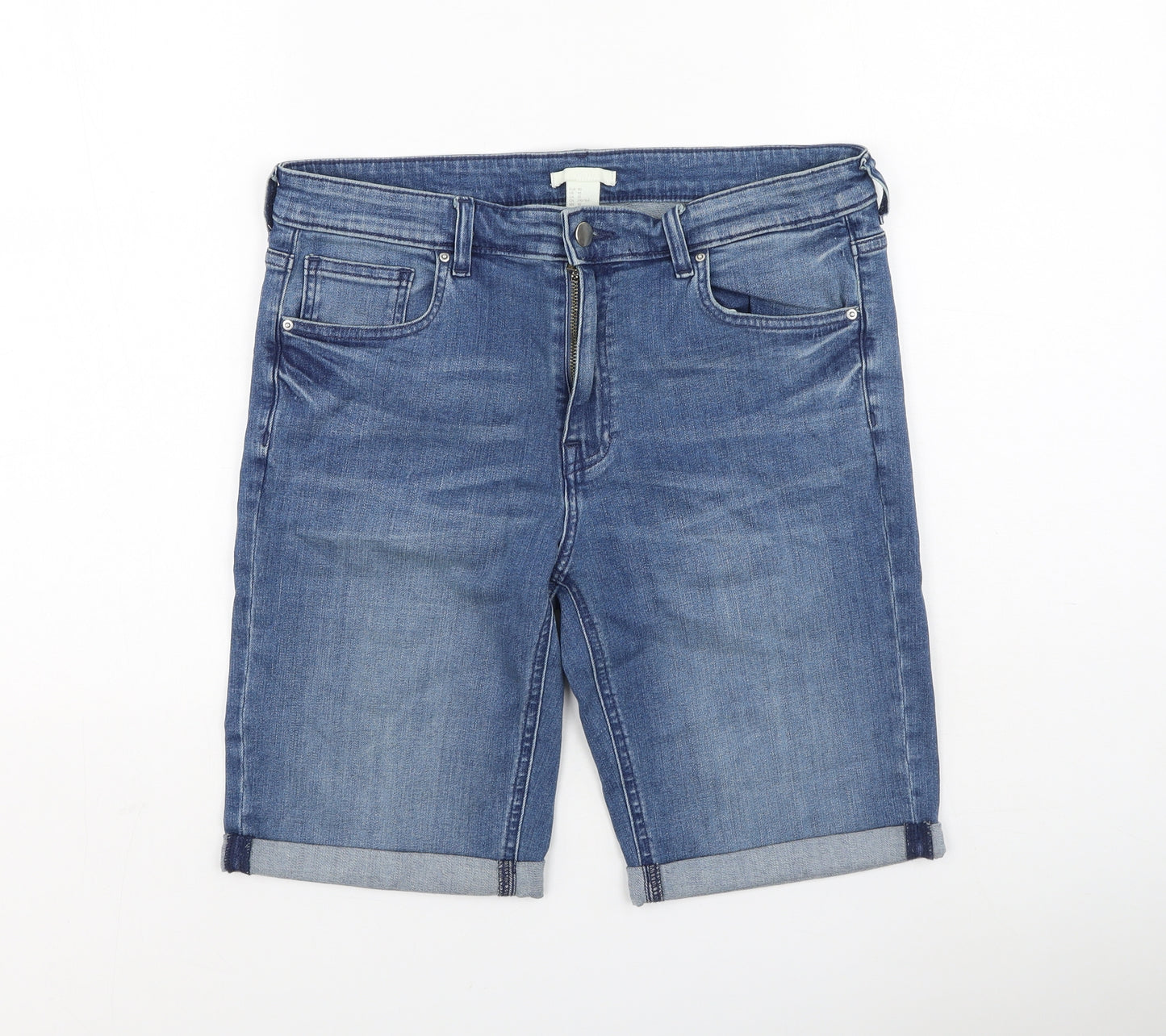 H&M Womens Blue  Cotton Mom Shorts Size 40 L10 in Regular