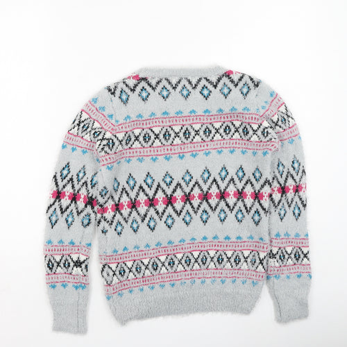 Cherokee Girls Multicoloured Round Neck Geometric Acrylic Pullover Jumper Size 9-10 Years