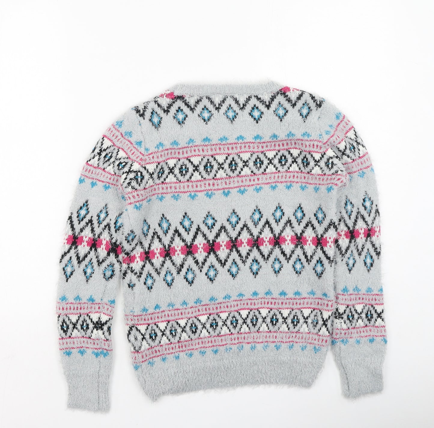 Cherokee Girls Multicoloured Round Neck Geometric Acrylic Pullover Jumper Size 9-10 Years