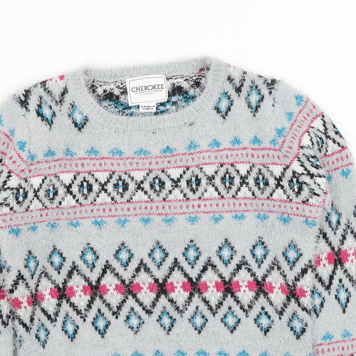 Cherokee Girls Multicoloured Round Neck Geometric Acrylic Pullover Jumper Size 9-10 Years