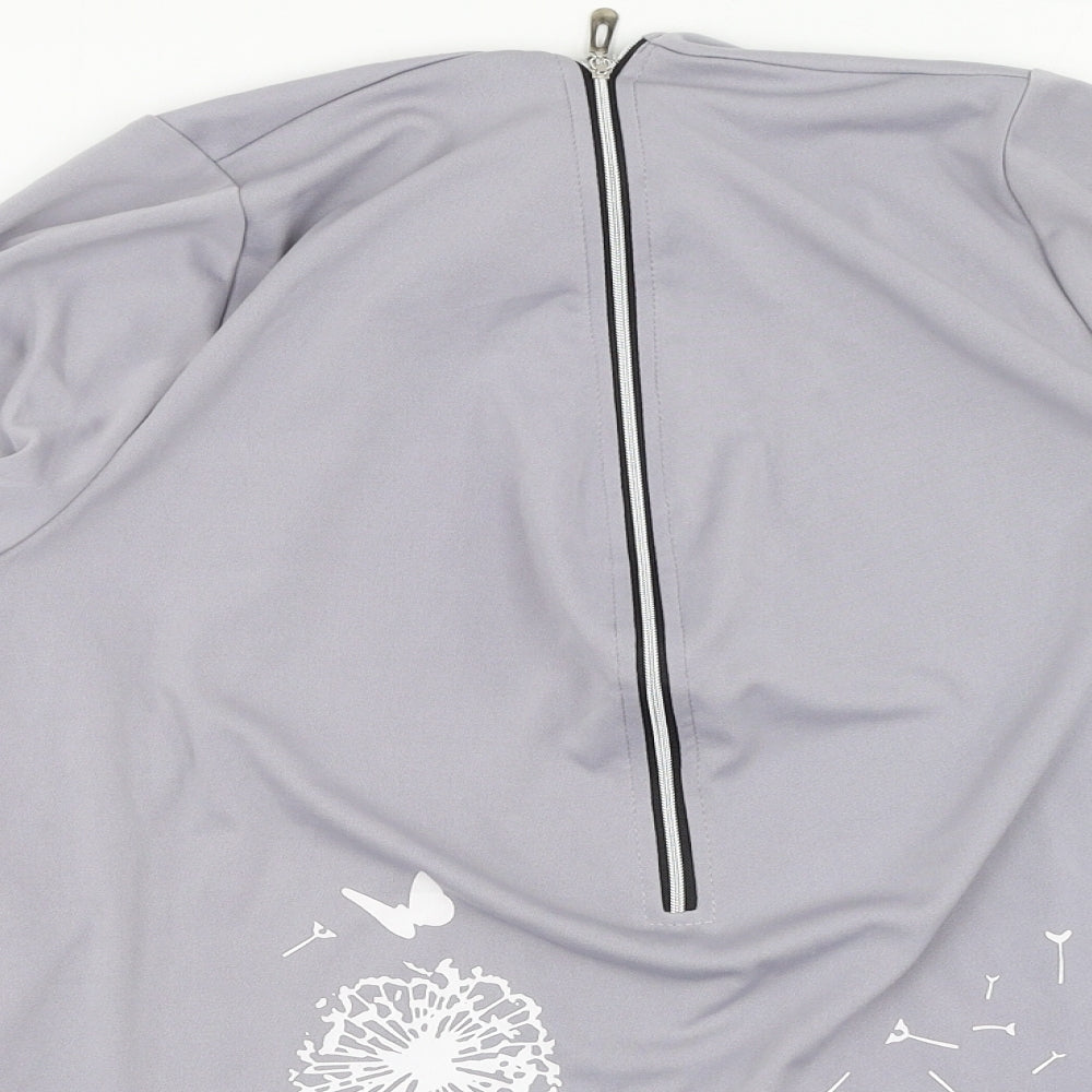 Preworn Womens Grey  Polyester Basic Blouse Size L Round Neck