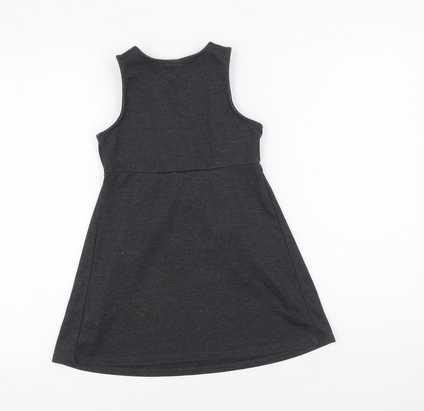 TU Girls Grey  Polyester Fit & Flare  Size 6 Years  Round Neck