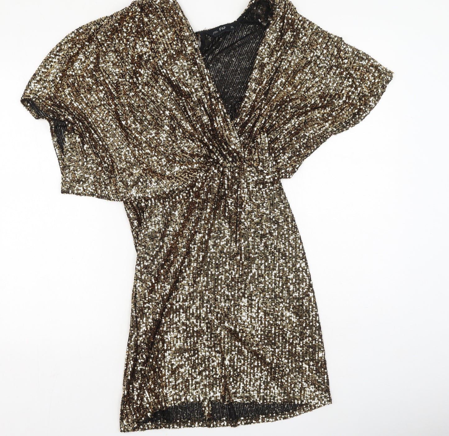 F&F Womens Gold  Polyester Mini  Size 16  V-Neck