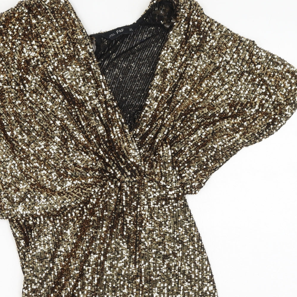 F&F Womens Gold  Polyester Mini  Size 16  V-Neck