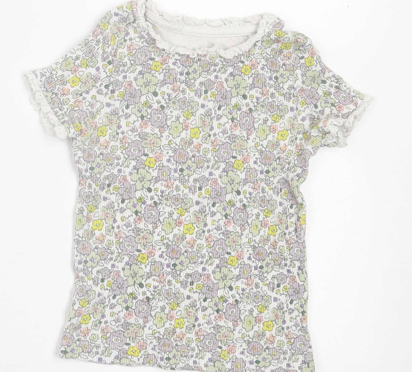 George Girls Multicoloured Floral Cotton Basic T-Shirt Size 2-3 Years Crew Neck Pullover