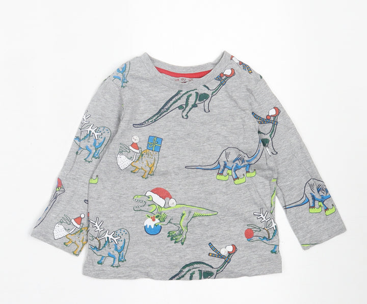 F&F Baby Grey Geometric Cotton Basic Casual Size 18-24 Months Collared Pullover - Christmas Print