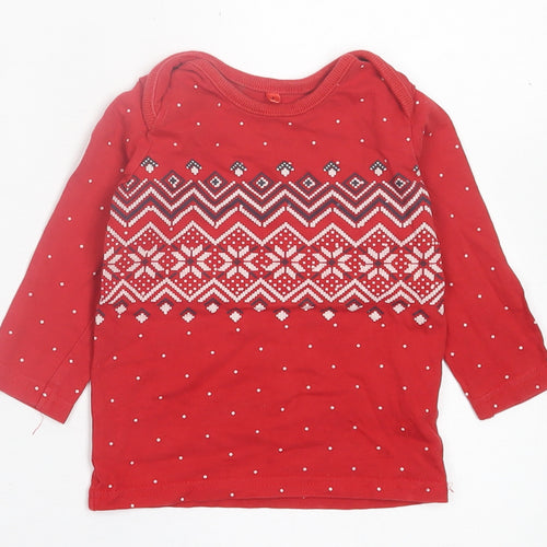 George Baby Red Geometric Cotton Basic Casual Size 9-12 Months Crew Neck Pullover
