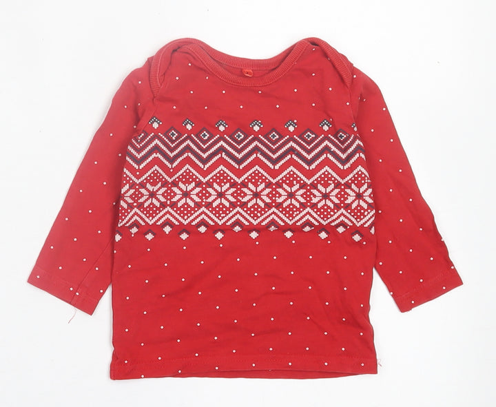 George Baby Red Geometric Cotton Basic Casual Size 9-12 Months Crew Neck Pullover