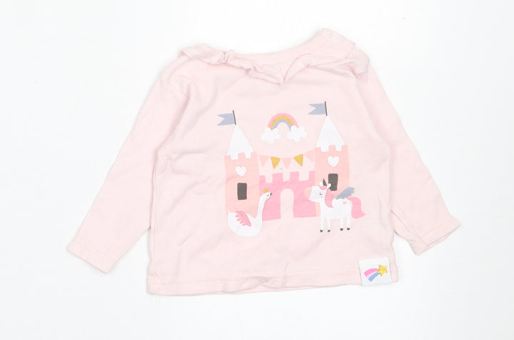 Watch Me Grow Girls Pink Cotton Basic Casual Size 0-3 Months Crew Neck Pullover