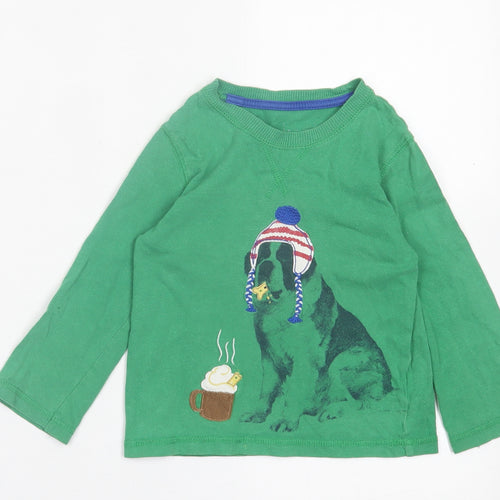 Preworn Boys Green  Cotton Basic Casual Size 3 Years Crew Neck Pullover