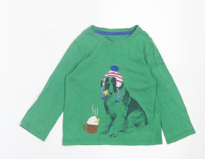 Preworn Boys Green  Cotton Basic Casual Size 3 Years Crew Neck Pullover