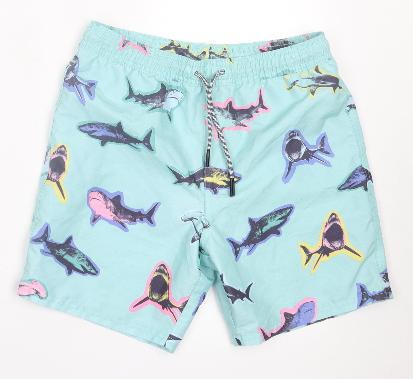 Marks and Spencer Boys Blue Geometric Polyester Sweat Shorts Size 12-13 Years  Regular Tie