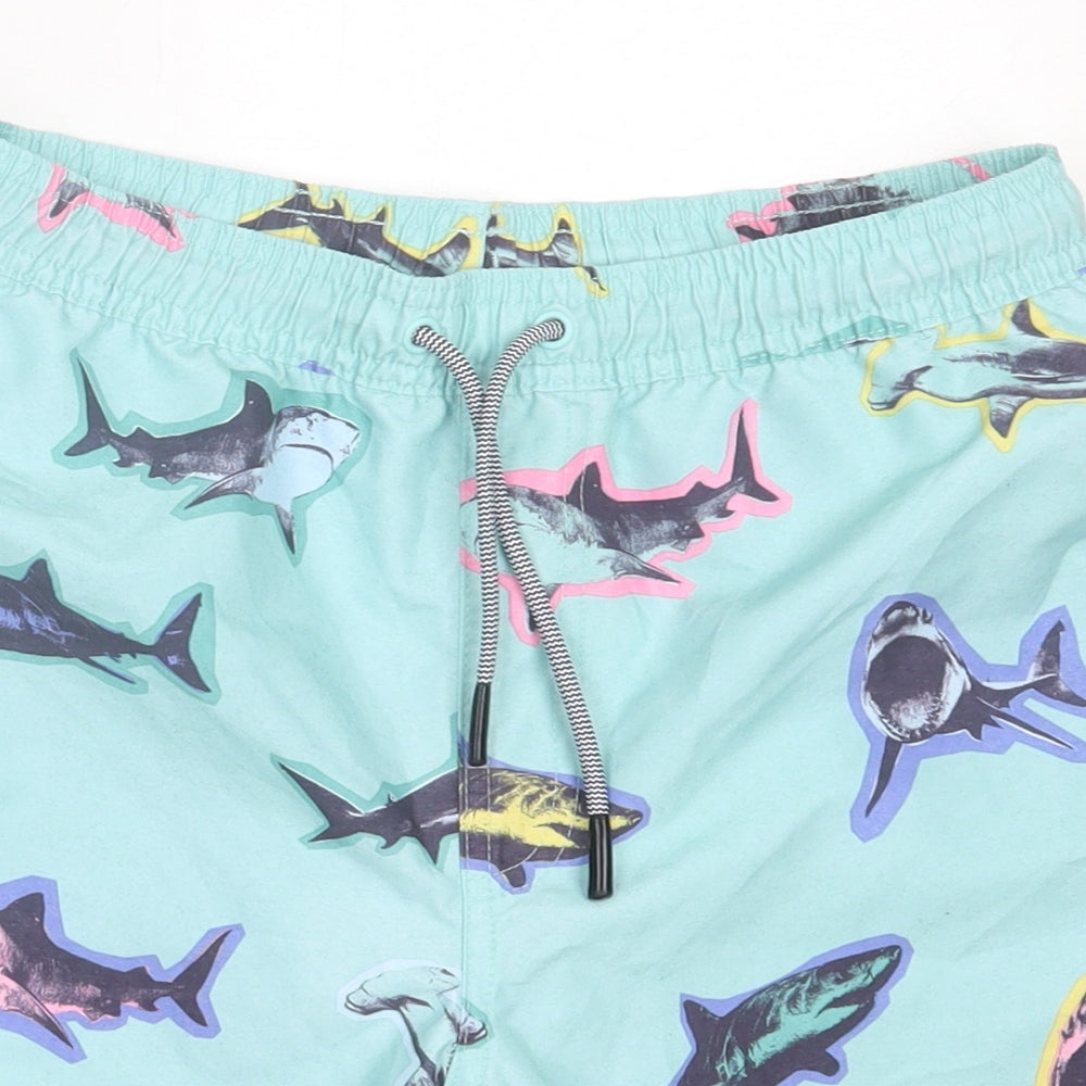 Marks and Spencer Boys Blue Geometric Polyester Sweat Shorts Size 12-13 Years  Regular Tie