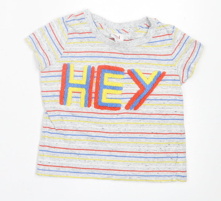 Seed Boys Multicoloured Striped Cotton Basic T-Shirt Size 3 Years Crew Neck Pullover