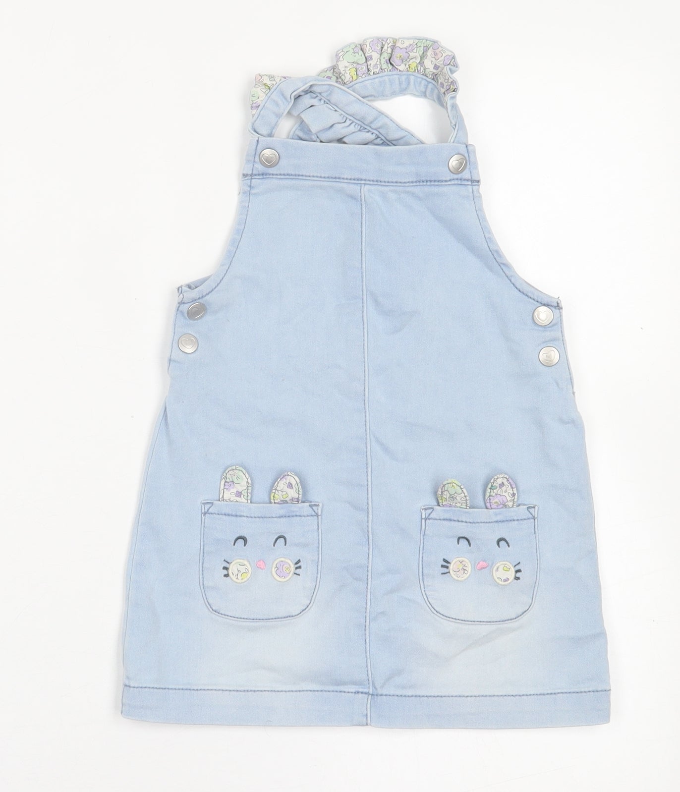 geprge Girls Beige Floral Cotton Pinafore/Dungaree Dress  Size 2-3 Years  Square Neck Button