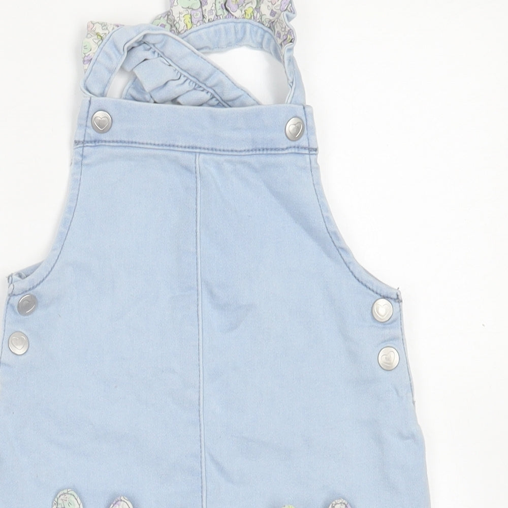 geprge Girls Beige Floral Cotton Pinafore/Dungaree Dress  Size 2-3 Years  Square Neck Button