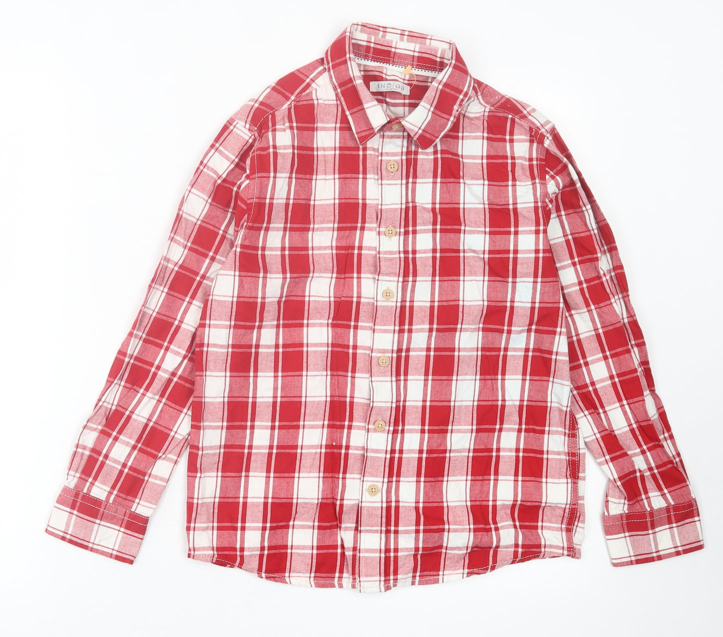 Indigo Boys Red Plaid Cotton Basic Button-Up Size 11 Years Collared Button