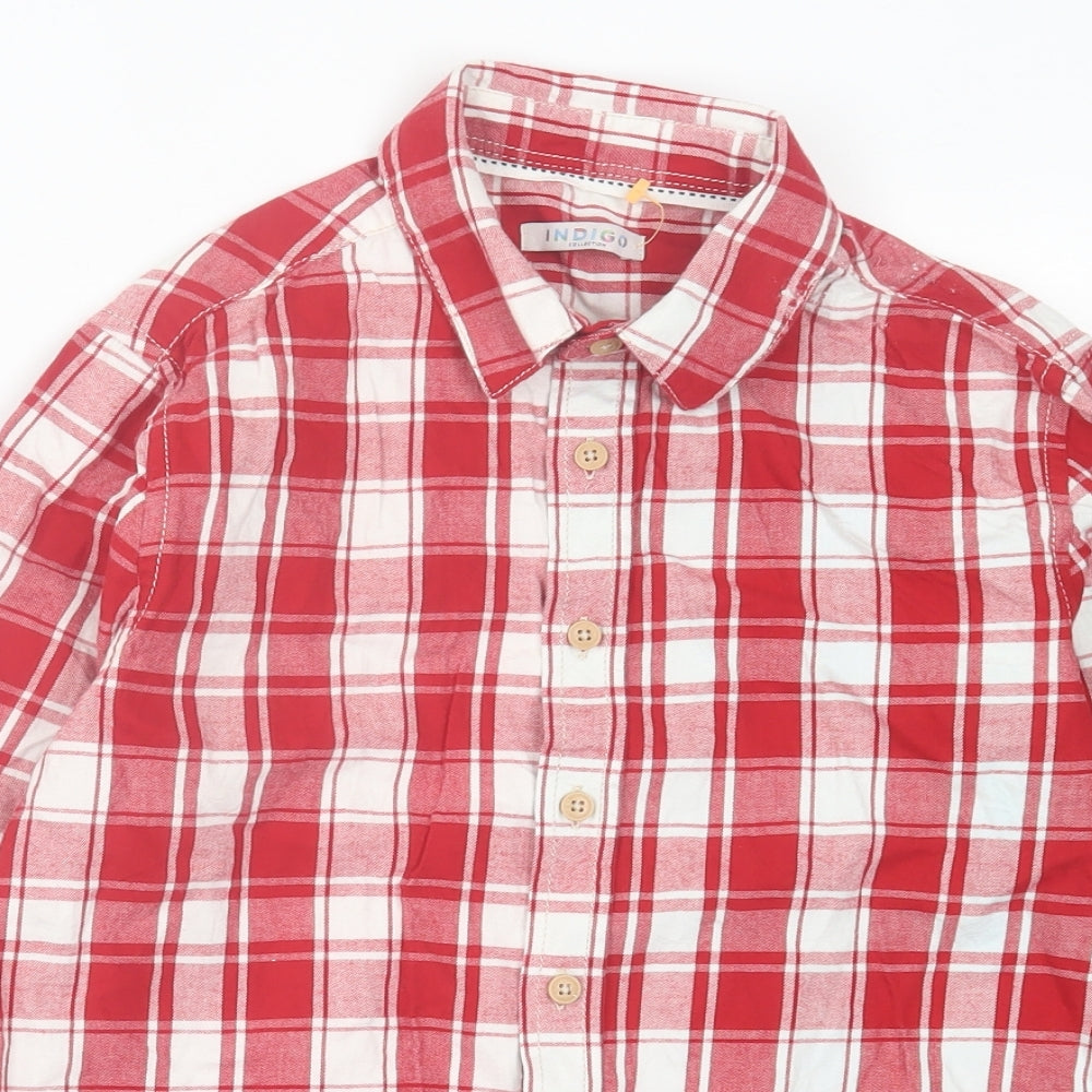 Indigo Boys Red Plaid Cotton Basic Button-Up Size 11 Years Collared Button