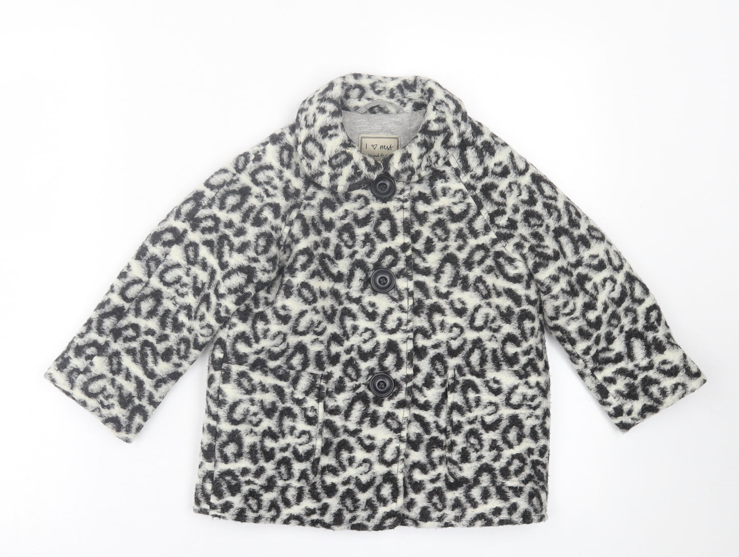 NEXT Girls Beige Animal Print  Overcoat Coat Size 3-4 Years  Button
