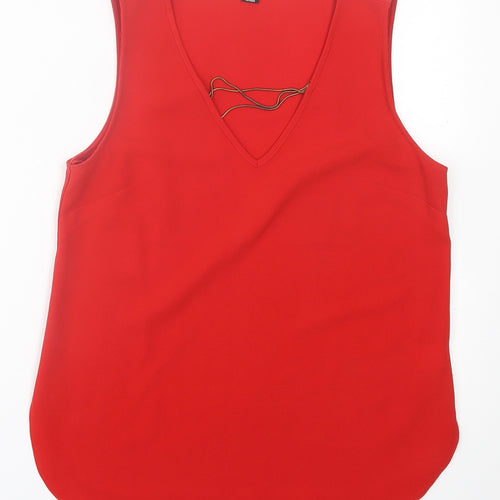 Atmosphere Womens Red  Polyester Basic Tank Size 10 V-Neck