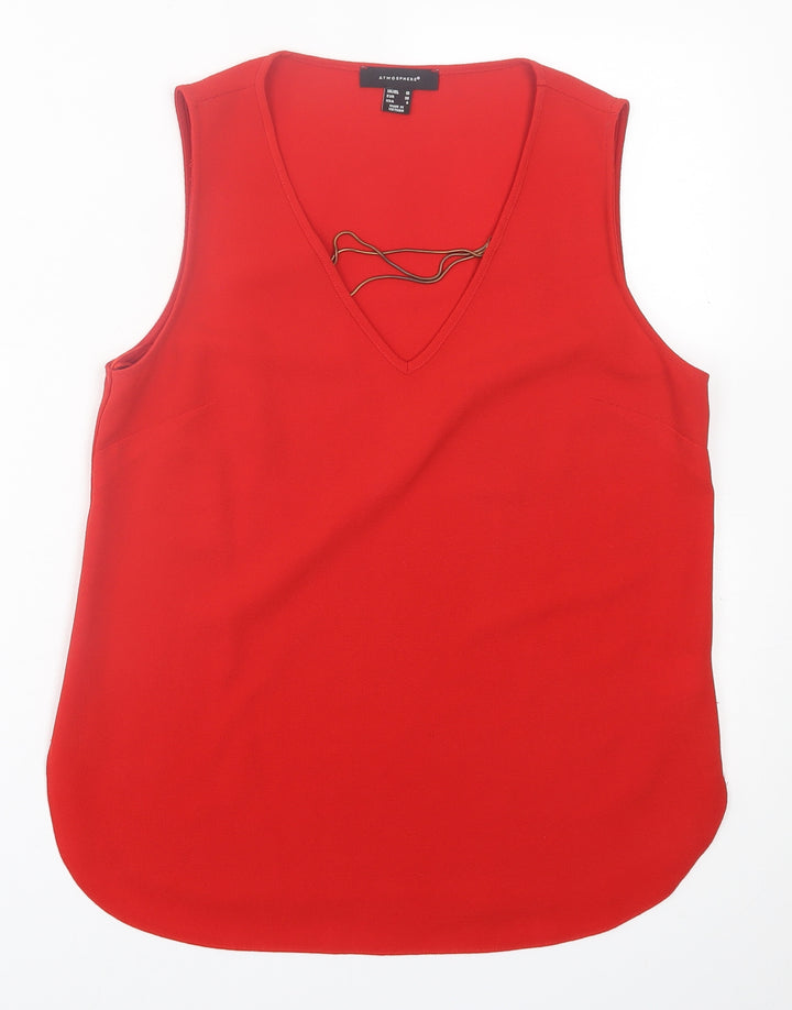 Atmosphere Womens Red Polyester Basic Tank Size 10 V-Neck