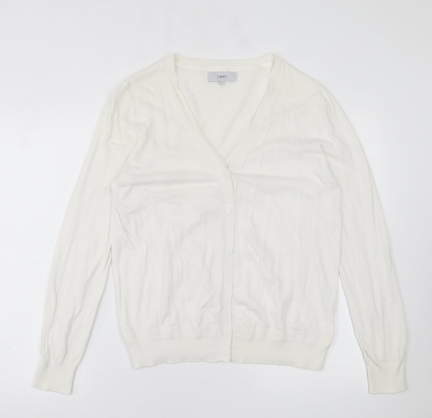 NEXT Womens White V-Neck  Cotton Cardigan Jumper Size 12