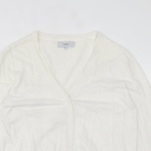 NEXT Womens White V-Neck  Cotton Cardigan Jumper Size 12