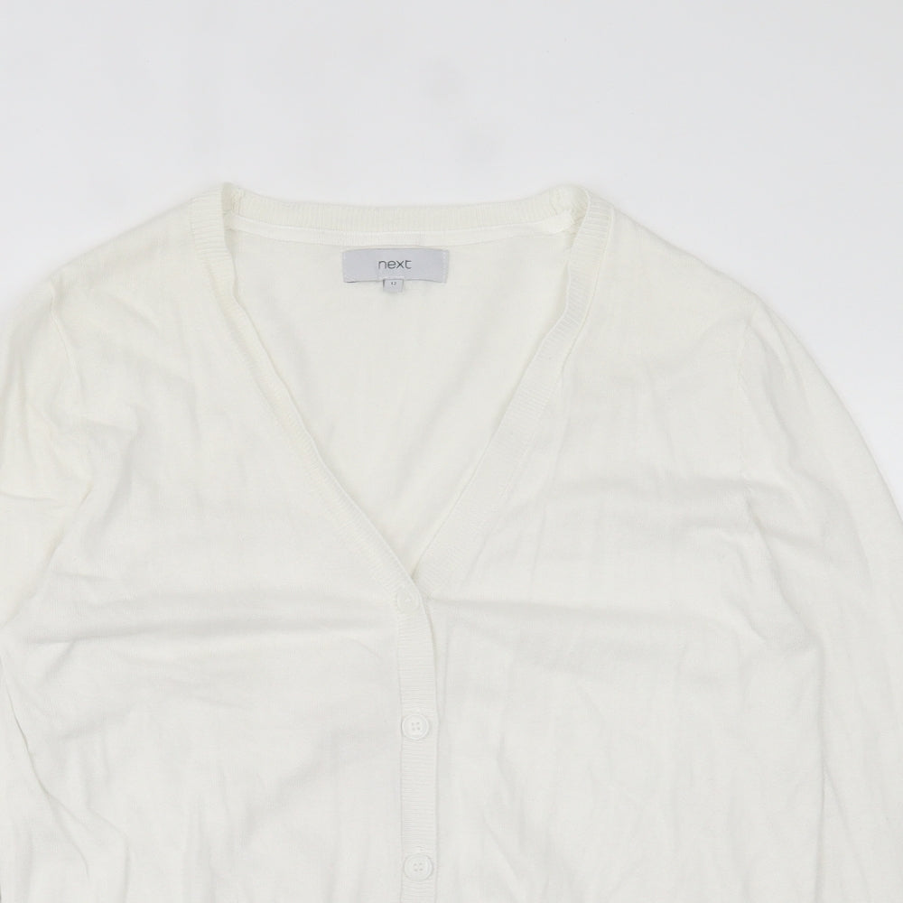 NEXT Womens White V-Neck  Cotton Cardigan Jumper Size 12