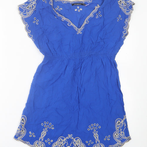 Atmosphere Womens Blue Geometric Viscose A-Line  Size 10  V-Neck Pullover