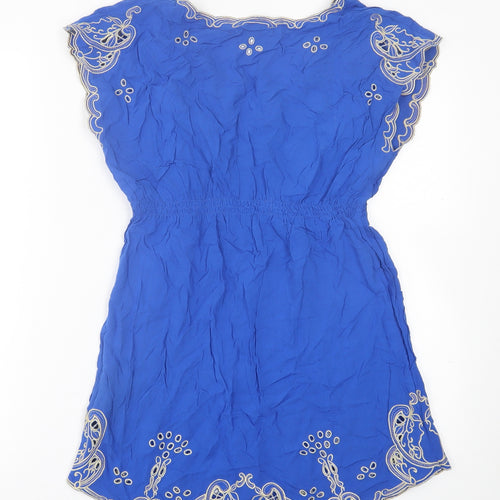 Atmosphere Womens Blue Geometric Viscose A-Line  Size 10  V-Neck Pullover