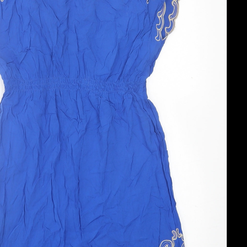 Atmosphere Womens Blue Geometric Viscose A-Line  Size 10  V-Neck Pullover