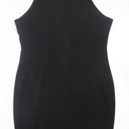 AX Paris Womens Black  Polyester Pencil Dress  Size 14  Crew Neck Zip