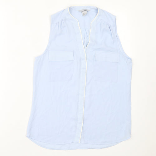 H&M Womens Blue  Polyester Basic Button-Up Size 6 V-Neck