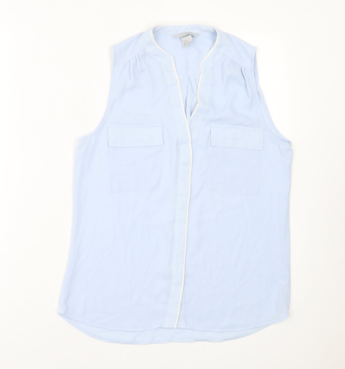 H&M Womens Blue  Polyester Basic Button-Up Size 6 V-Neck