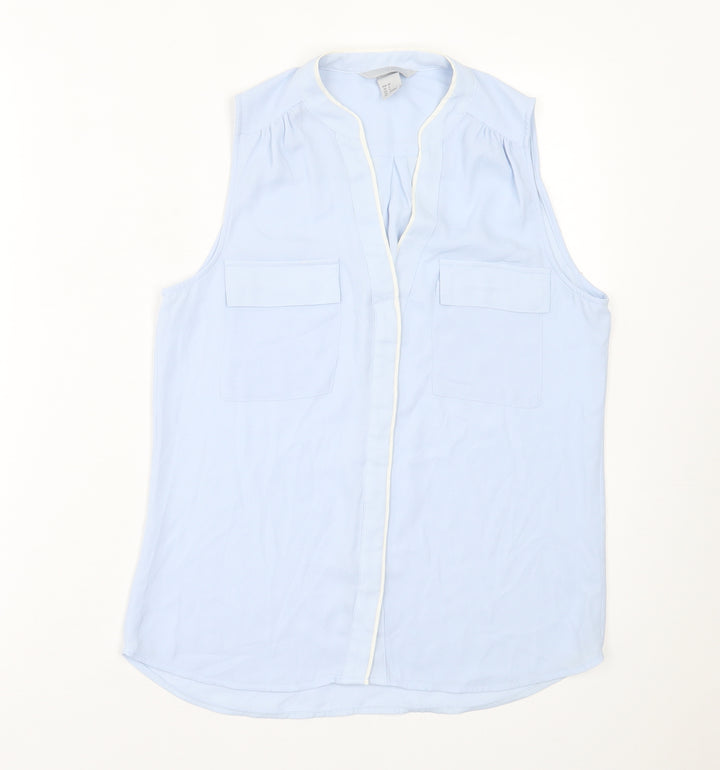 H&M Womens Blue  Polyester Basic Button-Up Size 6 V-Neck