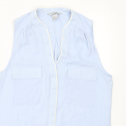 H&M Womens Blue  Polyester Basic Button-Up Size 6 V-Neck