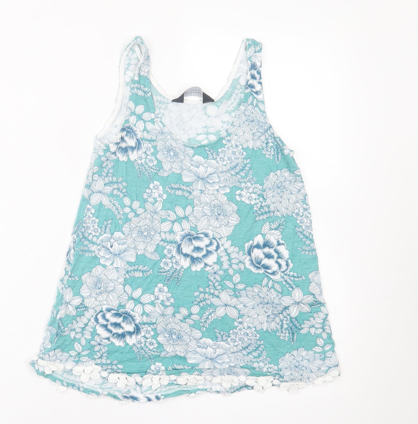 Dorothy Perkins Womens Green Floral Viscose Basic Tank Size 8 Scoop Neck