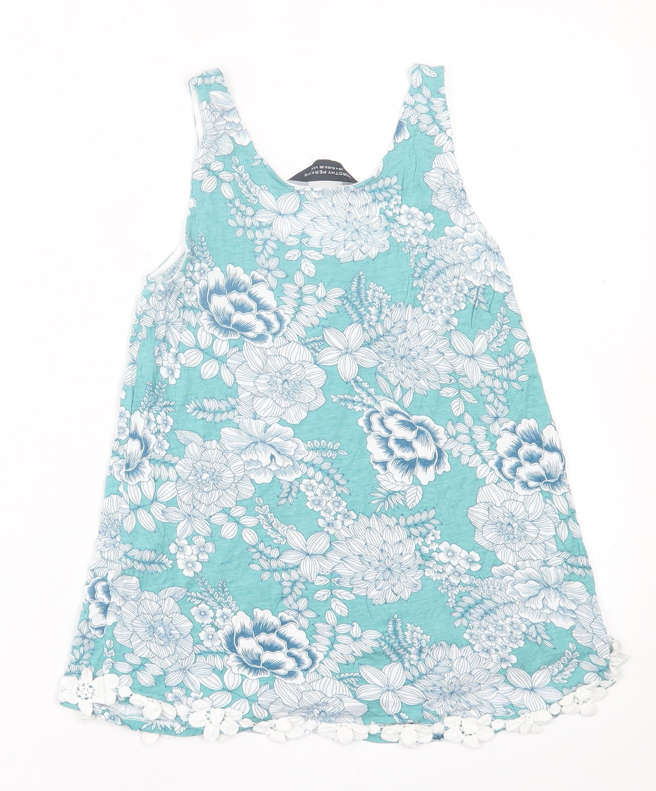 Dorothy Perkins Womens Green Floral Viscose Basic Tank Size 8 Scoop Neck