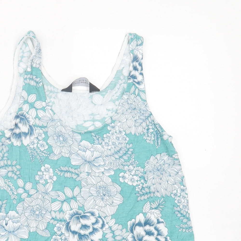 Dorothy Perkins Womens Green Floral Viscose Basic Tank Size 8 Scoop Neck
