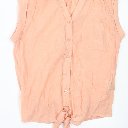 Pearl Womens Pink  Cotton Basic Button-Up Size S V-Neck