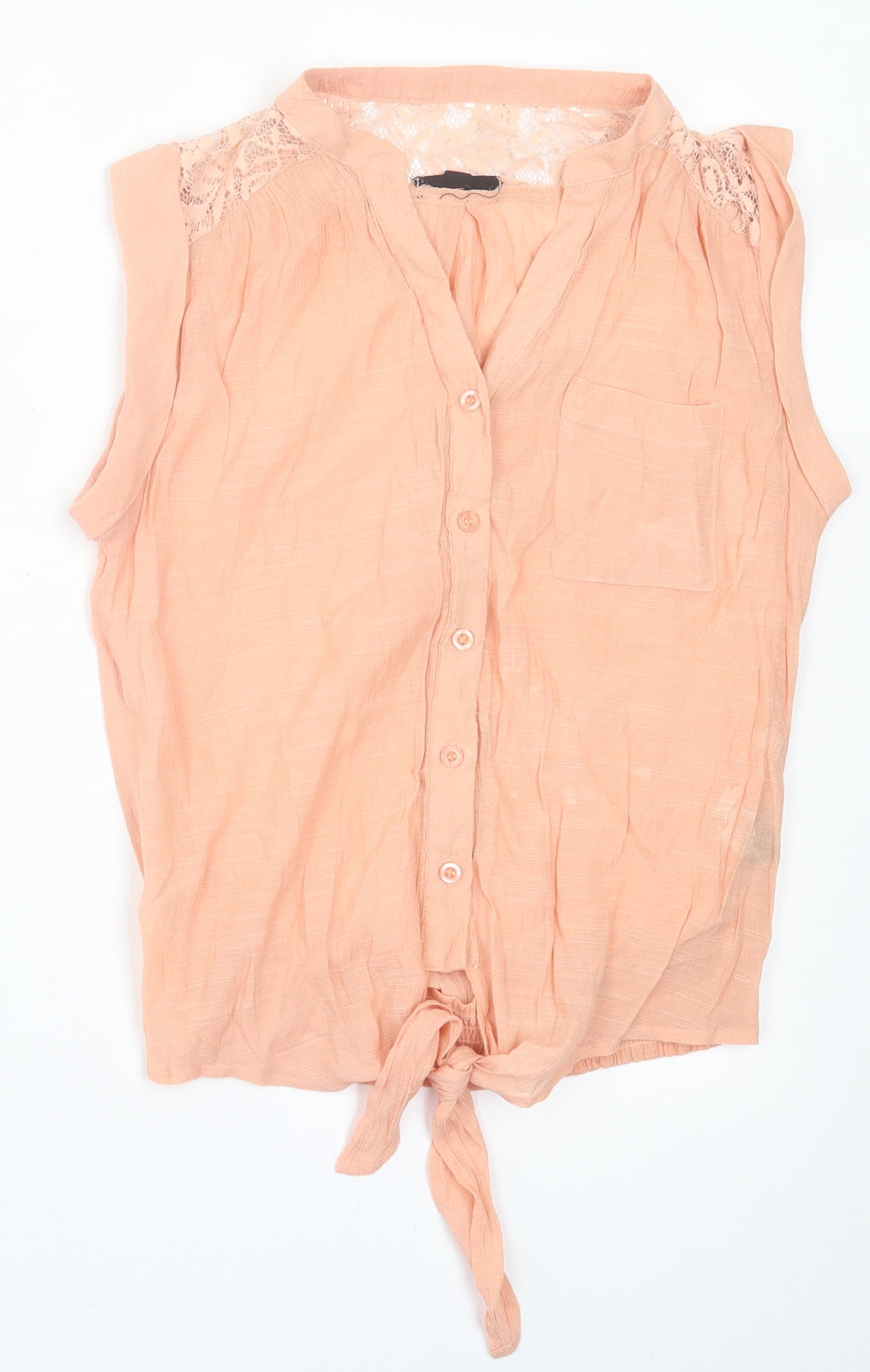 Pearl Womens Pink  Cotton Basic Button-Up Size S V-Neck