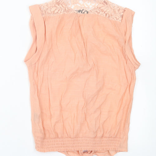 Pearl Womens Pink  Cotton Basic Button-Up Size S V-Neck