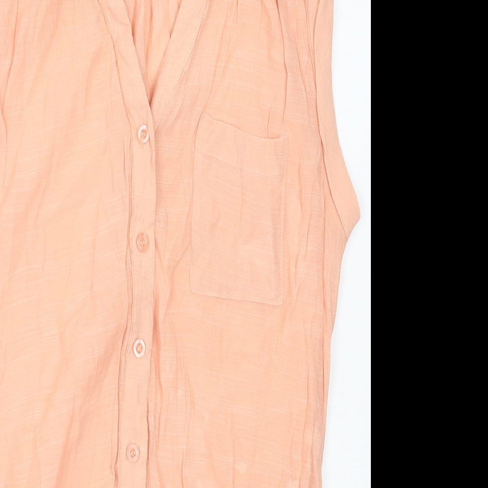Pearl Womens Pink  Cotton Basic Button-Up Size S V-Neck