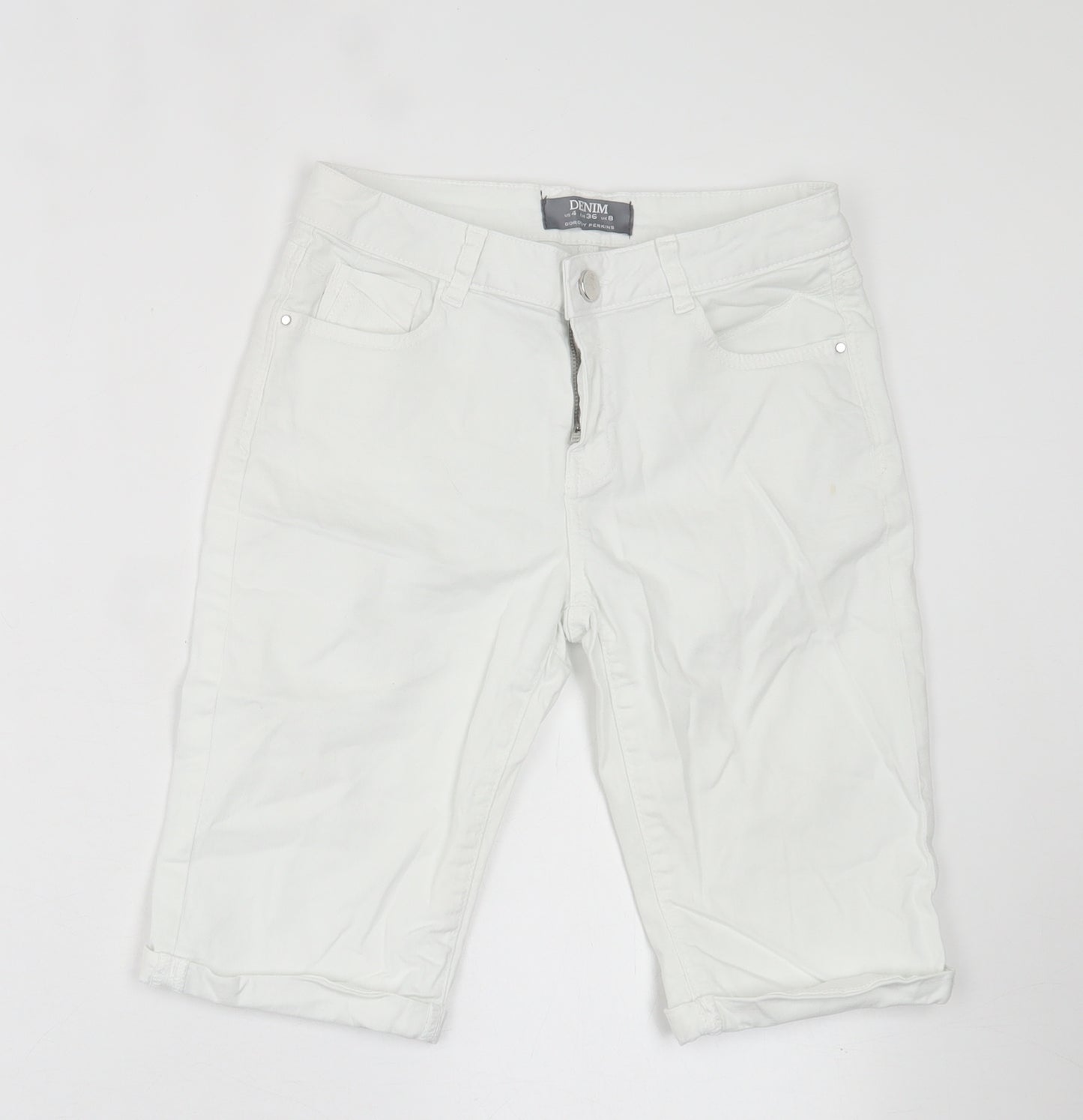 Dorothy Perkins Womens White  Camel Bermuda Shorts Size 8 L10 in Regular Button