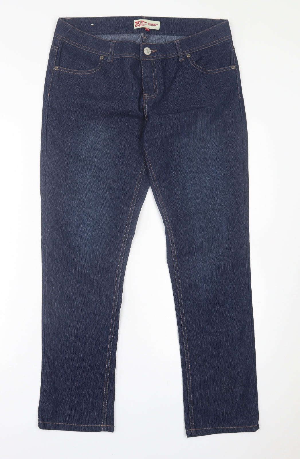 24/7 Authentic Denim Womens Blue  Cotton Straight Jeans Size 14 L29 in Regular Button